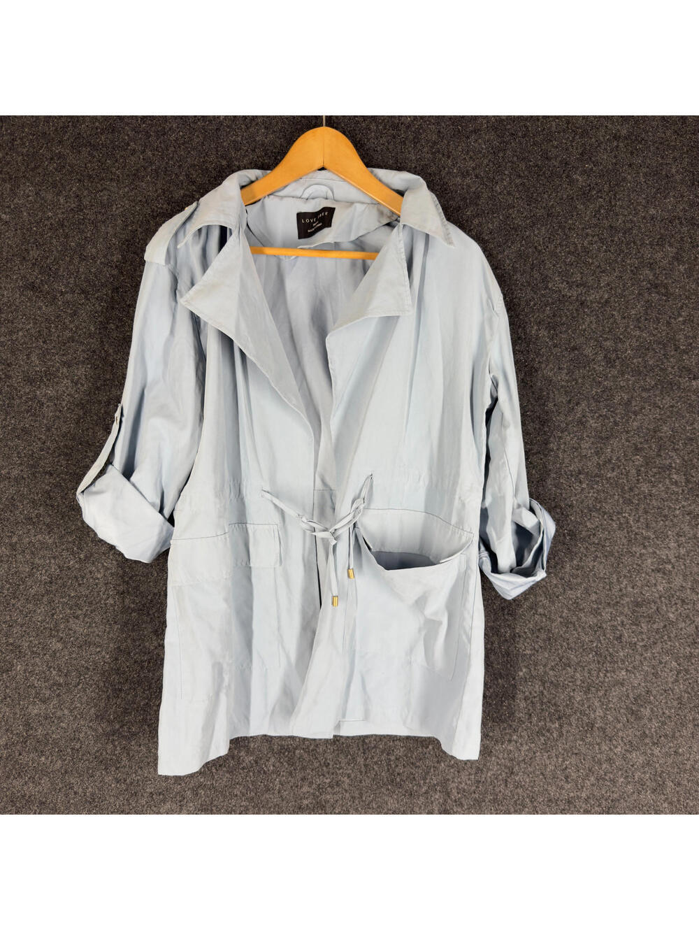 Love Tree Jacket Women S SMall Blue Collared 3/4 Sleeve Tasseled Pockets Casual